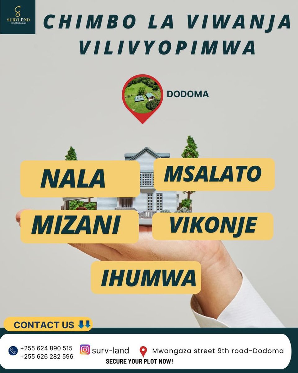 Tupo dodoma wa kuu,Tunauza viwanja vilivypimwa kwa Bei rahisi (miliki kiwanja dodoma leo naenda SURVLAND) tupigie 0624890515.