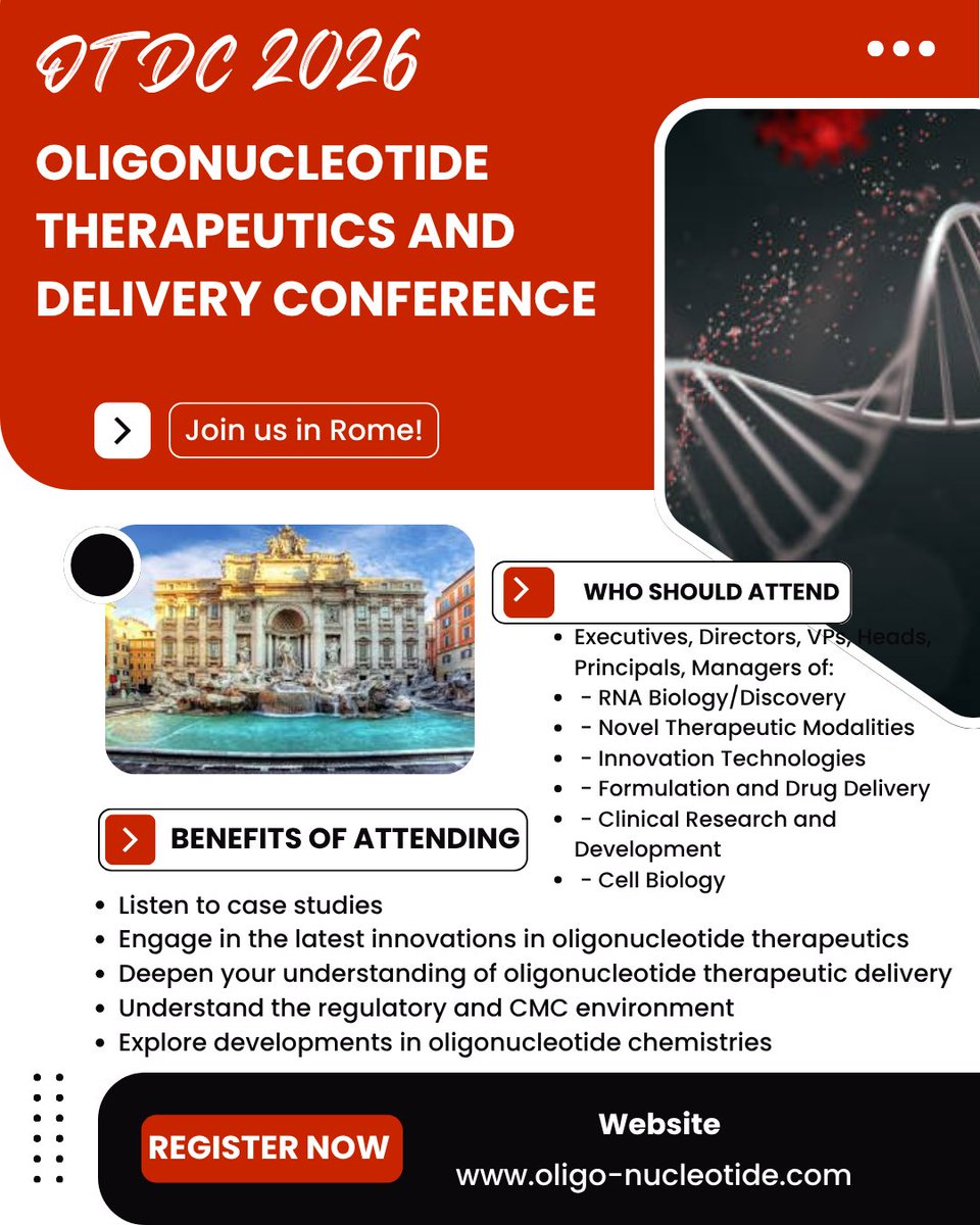You are invited to OTDC 2026, Oligonucleotide Therapeutics and Delivery Conference

happening on March 23-24, 2026 as a hybrid event in Rome, Italy and via online

Website: oligo-nucleotide.com