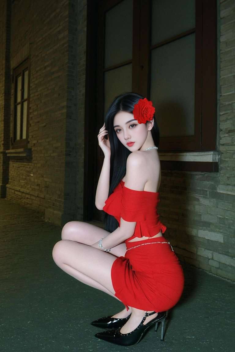 FATCAT111W's tweet image. 🔥 Is this red outfit too eye-catching or what! 🌸 What do you think of this look? Do you prefer the floral hair accessory or the high heels as the highlight? Drop your pick in the comments below! 💬👇 #Fashion #RedHotStyle #InteractiveTime