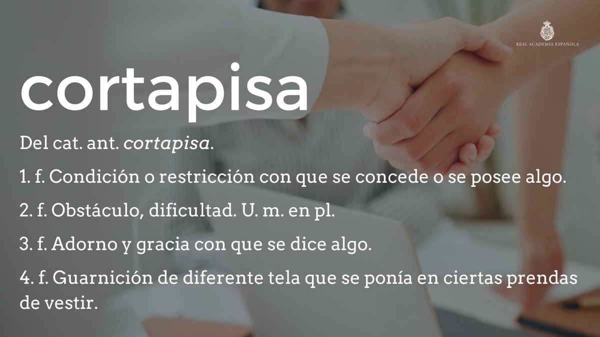 #PalabraDelDía | cortapisa

Un ejemplo de uso recuperado de CORPES con el segundo sentido, en el que, como suele ocurrir, esta voz se utiliza en plural: «Por ejemplo, si hubiera querido dedicarse a la expresión artística, yo no le habría puesto cortapisas» (Eduardo Mendoza).
