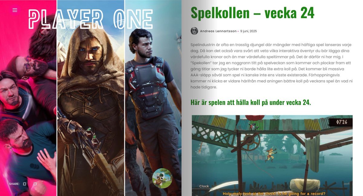 Vi går mot semestertider, men det sätter inte stopp för spelkollen. Oavsett om du känner för att leka i sandlådan eller ge dig ut på adrenalinfyllda biljakter har spelveckan som kommer någonting för dig. playerone.se/spelkollen-vec…
