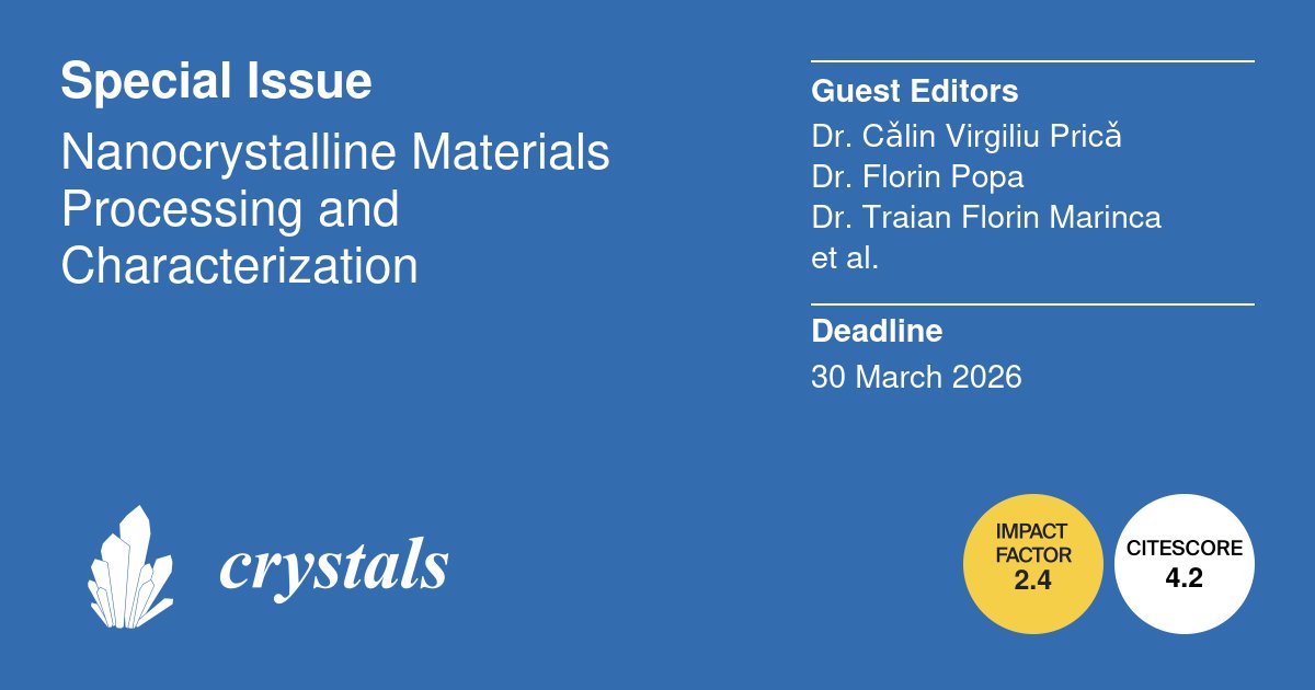 #CallForPapers 

🎉 "Nanocrystalline Materials Processing and Characterization" 
Guest Editors: Dr. Cǎlin Virgiliu Pricǎ, Dr. Florin Popa, Dr. Traian Florin Marinca and Dr. Bogdan Viorel Neamțu

#Nanomaterials
#Nanostructures

📷brnw.ch/21wTfXX