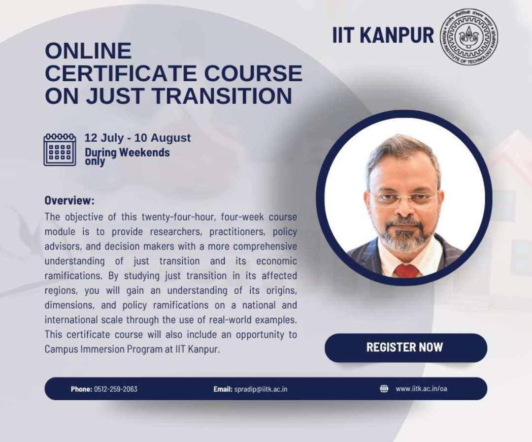 Call for Applications!

Become a Certified Just Transition Professional

✅ Subsidized fee for JETNET members
🎓 10 scholarships of ₹5,000 for those with limited funding

Apply here - docs.google.com/forms/d/e/1FAI…
Check course curriculum and fee - iitk.ac.in/oa/events/2025…

Apply now!