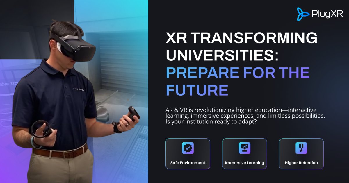 XR is transforming higher education!

AR &amp; VR are enabling immersive, hands-on learning with higher retention.

🚀 Is your university ready for the future?
📚 Explore: learn.plugxr.com
🗓️ Book a demo: calendly.com/plugxr/plugxr-…

#EdTech #PlugXR #nocodeplatform  #VR