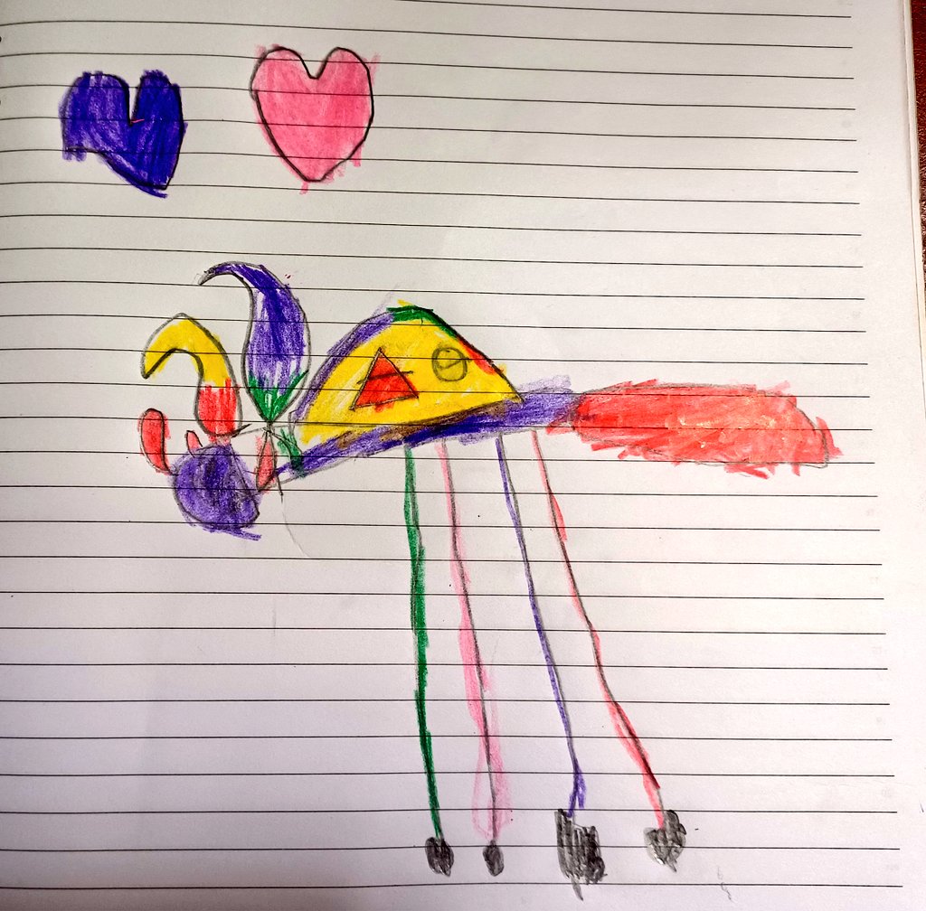 The imaginary drawing of a 4-year-old kid.