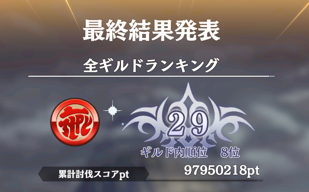イベ23位
殲滅29位
お疲れ様でした
 #カゲマス