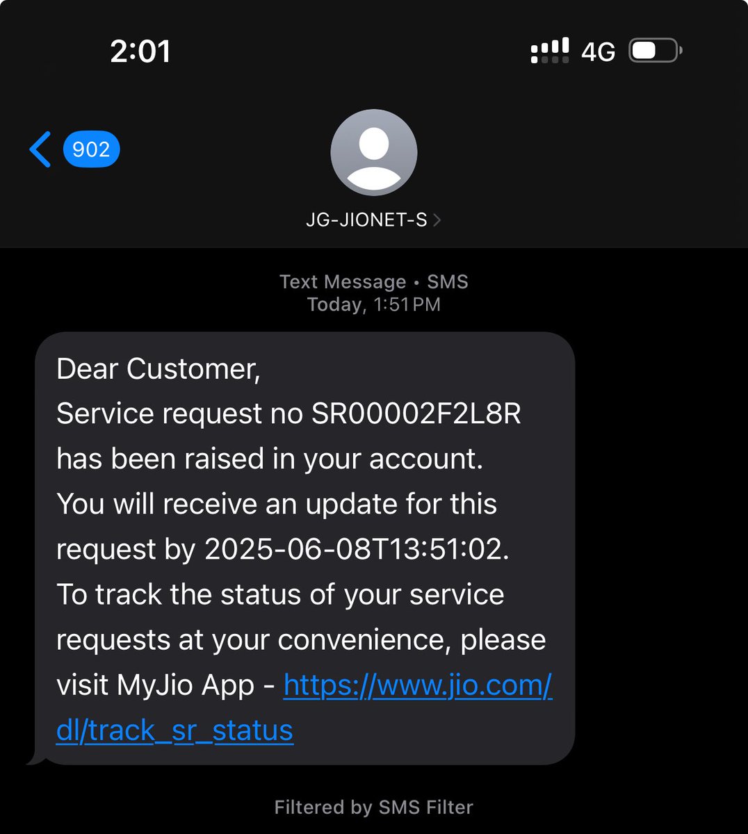 Wow, instead of fixing the issue, Jio just raised another service request (SR00002F2L8R) pushing the timeline further to June 8. This is just passing the buck, not solving the problem. How is this acceptable for paying customers? #JioFiber #Disappointed