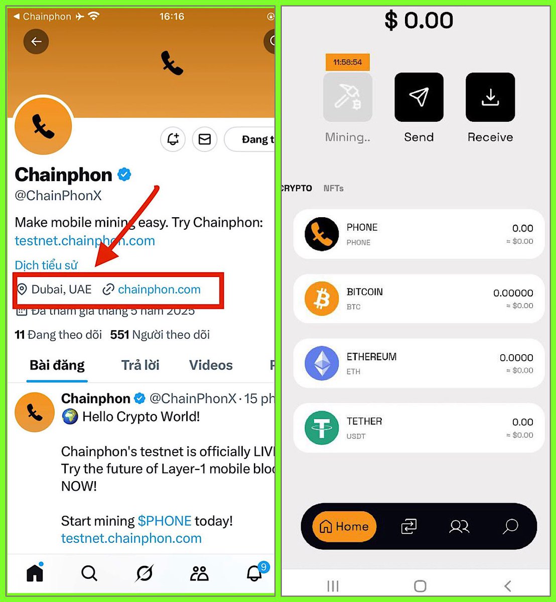 LeeJack_89's tweet photo. 🚀 #Chainphone Project just launched 
💸💸💸 from DUBAI ( rich country )

✅ Registration link: https://t.co/k7mnR8FHe8

✅Layer 1 blockchain system, in testnet period, mining the project's native coin!
✅Mining every 12 hours
✅Can be swapped to Bitcoin or ETH right on the app

Join TG group to update: https://t.co/1WsKuvAZnJ

🎯 The group always opens chat so you can discuss buying and selling CRYPTO COIN and to ensure your transactions are as safe as possible.
👇👇👇
✅Join the group for safe trading :
https://t.co/qnZm1VmCT3

#Lee_Jack_89 #PiNetwork #Crypto #Sidrabank