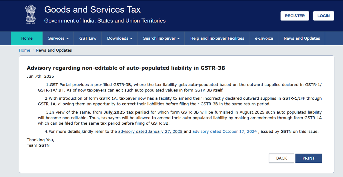 🚨 GSTN Update – Un-editable Outward Liability in GSTR-3B from July 2025

Auto-populated liability from GSTR-1/IFF will be locked in GSTR-3B!!
Amendments only via GSTR-1A.

Consequence-Recipient will now have a role in final Outward Liability of taxpayer 👇
If recipient rejects
