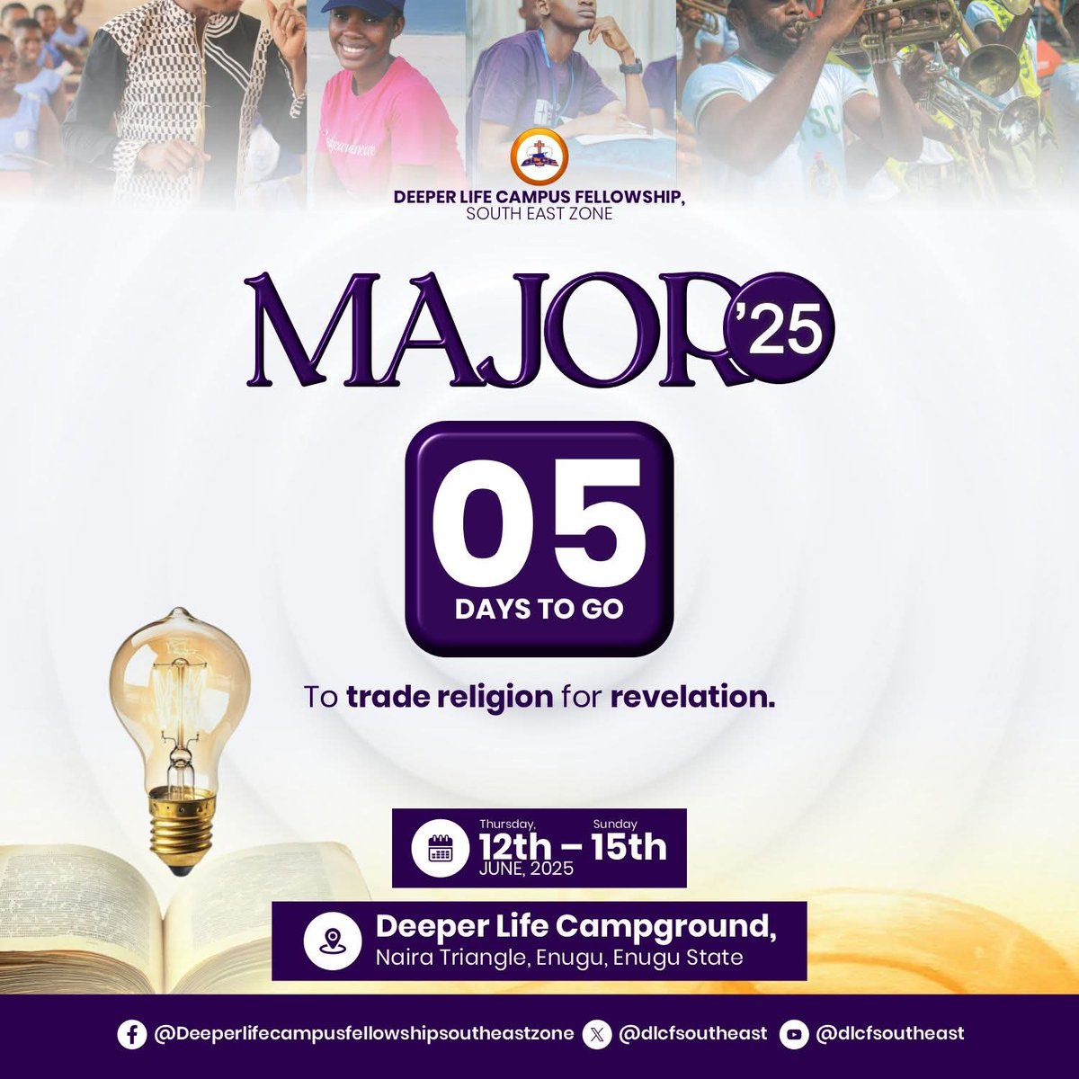 DLCFSouthEast's tweet photo. ๐ฅ 5 DAYS TO GO โ โThe Voice in the Wildernessโ
Five days to go โ and the Spirit is crying out across the campuses, across the cities, across the land:
โPrepare ye the way of the Lord!โ
MAJOR '25 is not a mere date โ it is prophetic.
#MAJOR25 #DlcfSouthEast
#PrepareYeTheWay https://t.co/6IDpLlcCs4