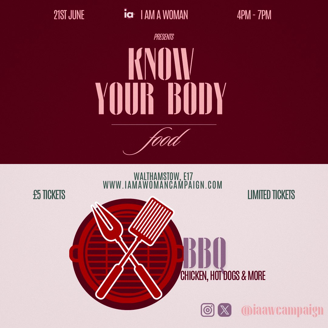 IAAWCampaign's tweet photo. @SalientVoice 🎉 We’re not letting summer pass by without a BBQ &amp; add to your wardrobe while supporting our cause with our handmade goodies! 

‘KNOW YOUR BODY’ with freshly barbecued food, games, performances &amp; more!

📅 Date: 21st June 2025
🎫Tickets: https://t.co/u1V4ba7xiW 
⏰: 4pm - 7pm https://t.co/L2Zalmedwh