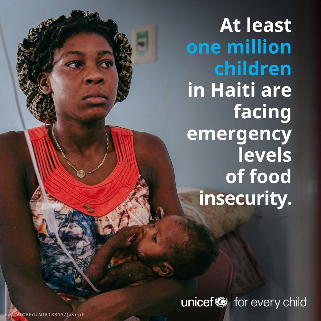 2.85 million children across Haiti are facing consistently high levels of food insecurity.

UNICEF and partners have treated thousands of children for severe malnutrition and are delivering therapeutic food.

Peace is vital for children’s health and well-being.