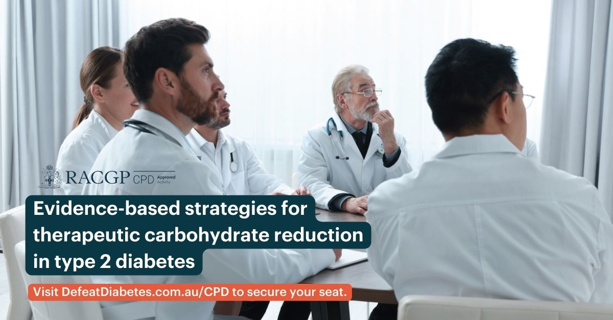 🔎 Did you know type 2 diabetes remission is possible? Empower your patients and transform your practice with our CPD program on low carb diets. Take the first step today: partners.defeatdiabetes.com.au/cpd/?utm_sourc… 💪🏻 #GPs #MedTwitter