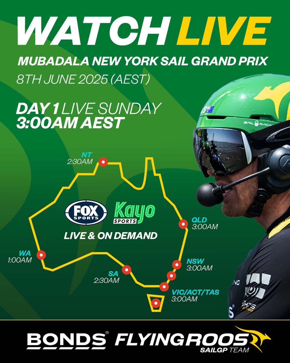 BondsFlyingRoos's tweet image. The wait is finally over! Set your alarms or catch the replay on Kayo Sports 🦘
#NewYorkSGP #SailGP #LFGRoos