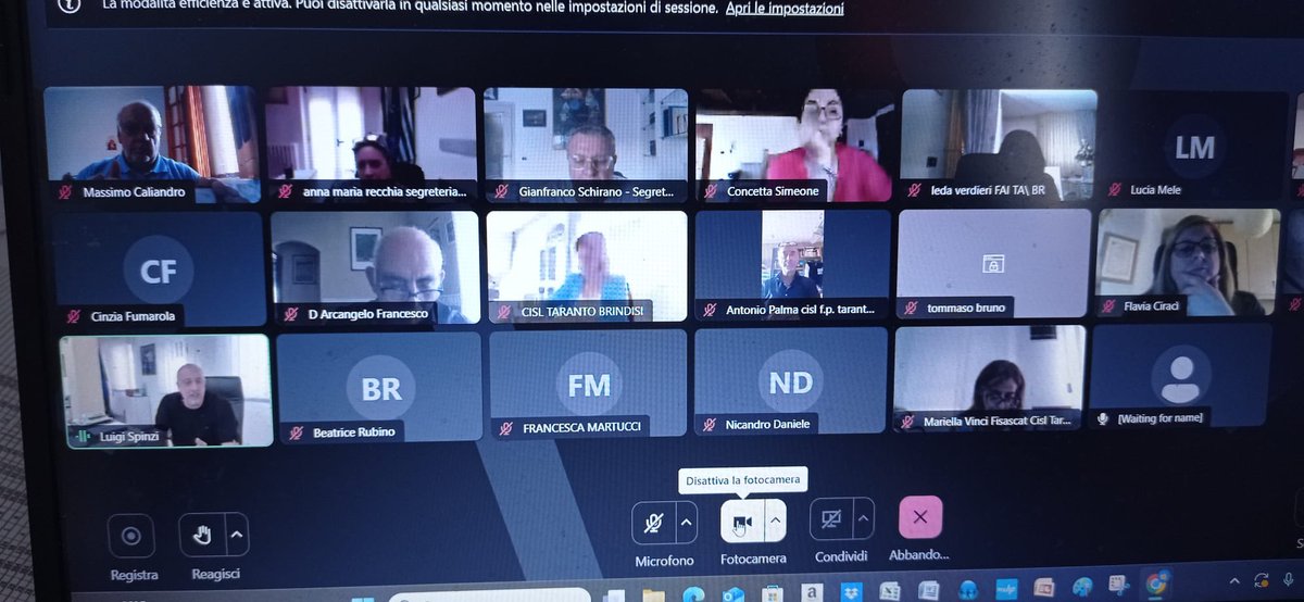 🟢 Politiche sociali: confronto in videoconferenza con tutte le #Federazioni.

#LuigiSpinzi, #SegretarioGenerale UST #CISL #TarantoBrindisi: “#Partecipazione, coinvolgimento e #formazione per incidere davvero”.

#USTCisl #Taranto #Brindisi