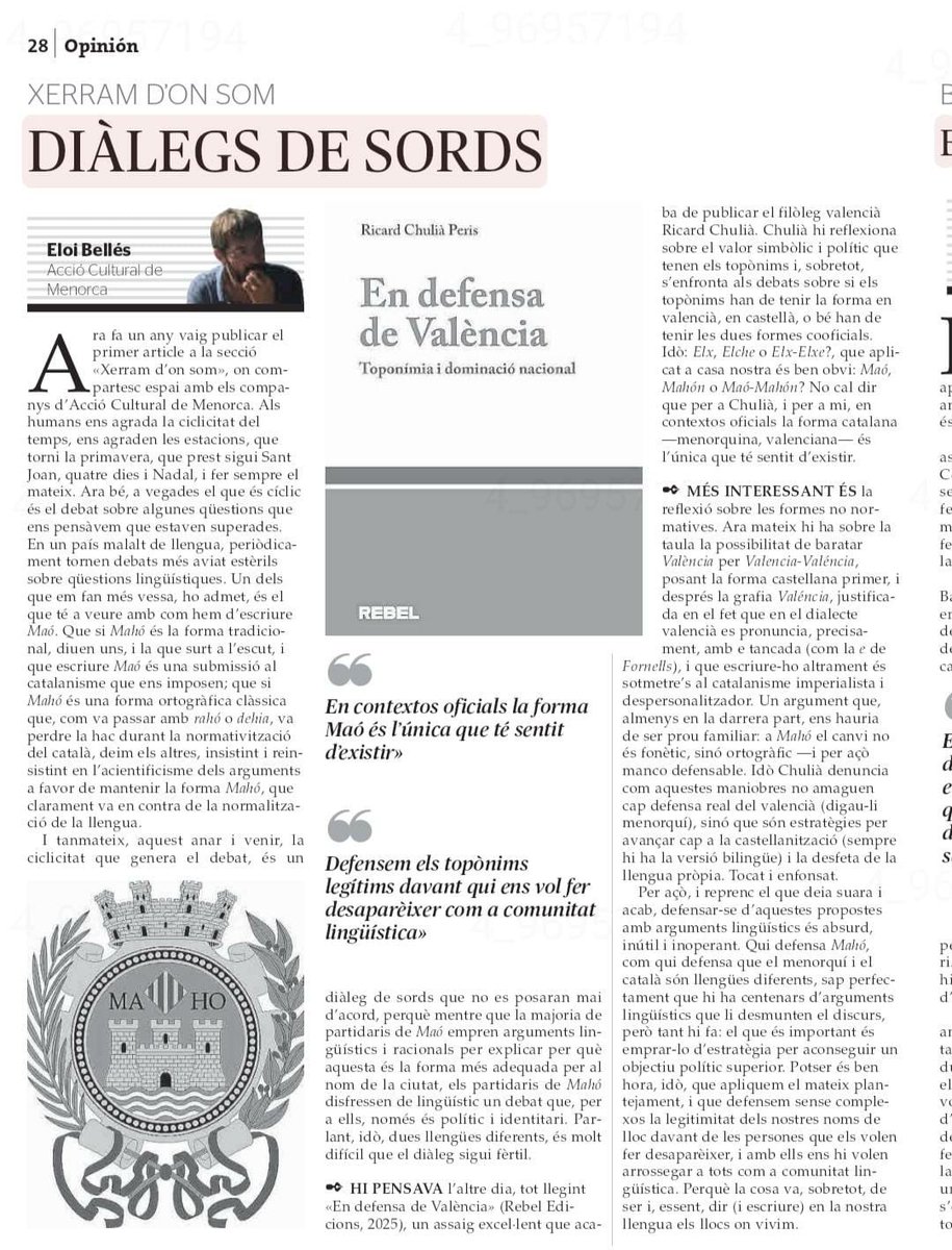 Rebel Edicions (@rebeledicions) on Twitter photo “Defensem els topònims legítims davant qui ens vol fer desaparèixer com a comunitat lingüística”.
<a href="/eloibelles/">Eloi Bellés</a> escriu sobre #EnDefensaDeValència de <a href="/RicardChulia/">Ricard Chulià Peris🎗🏴☠️</a> <a href="/AccioCulturalMe/">AccióCulturalMenorca</a> “Defensem els topònims legítims davant qui ens vol fer desaparèixer com a comunitat lingüística”.
<a href="/eloibelles/">Eloi Bellés</a> escriu sobre #EnDefensaDeValència de <a href="/RicardChulia/">Ricard Chulià Peris🎗🏴☠️</a> <a href="/AccioCulturalMe/">AccióCulturalMenorca</a>