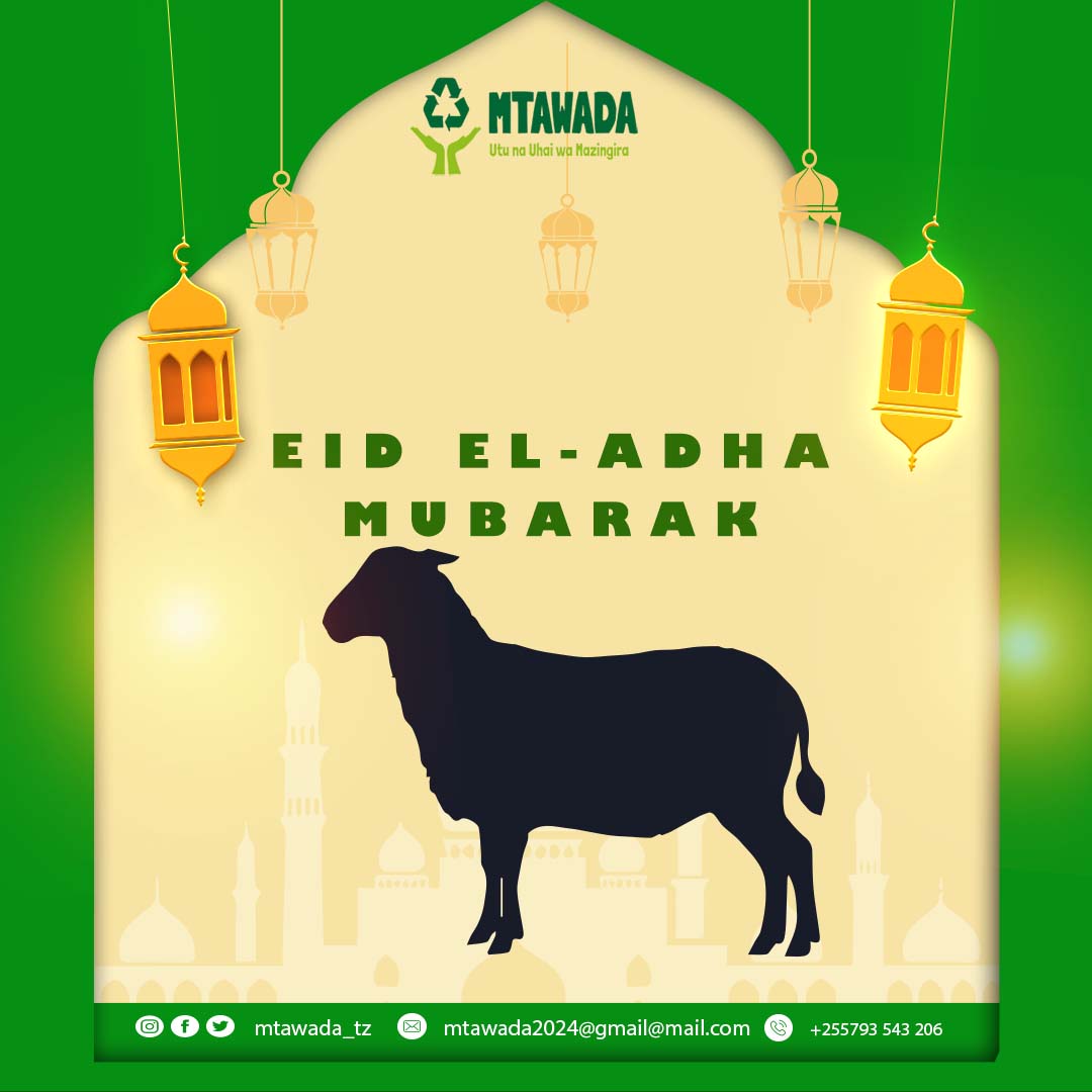 Tunawatakia Eid El-Adha njema WanaMTAWADA wote nchini na wapenda mazingira pote duniani! Tusherehekee kwa amani na upendo, huku tukikumbuka umuhimu wa kutunza mazingira yetu.
#SisiniMashujaawaMazingira 
#EidAlAdha2025