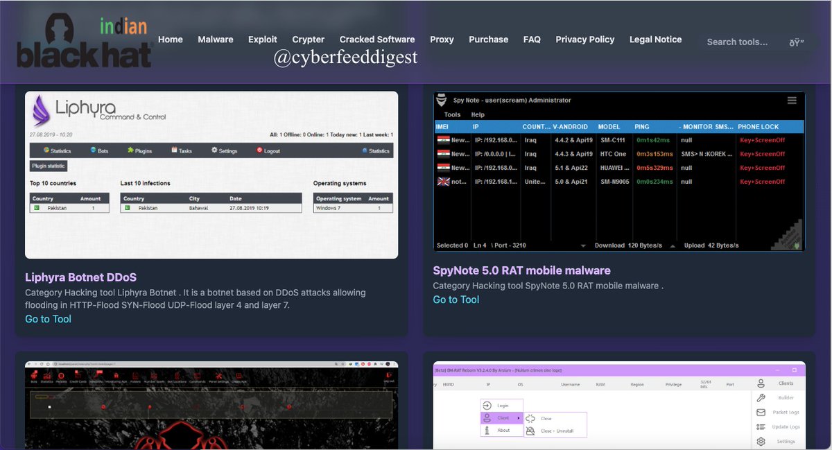 cyberfeeddigest's tweet image. 🚨 Dark Market Alert: India’s Illicit #Malware Bazaar 🚨

A site openly sells illegal tools:
#Malware, #Exploit kits, #Crypters, cracked software &amp;amp; proxy access.
Tools include:

DcRat v1.0.7

EdgeGuard Stealer 4.0

Schwarze Sonne RAT 2.0

Zeus Botnet 2.1

EagleSpy V3 &amp;amp; SRC…
