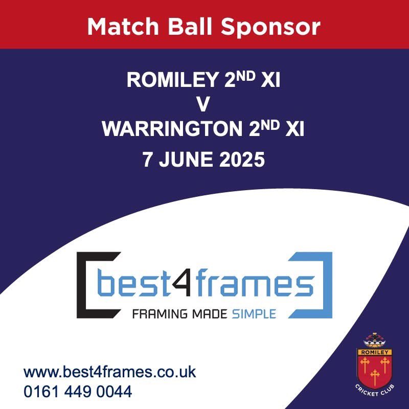 Romiley Cricket Club (@romileycc) on Twitter photo With thanks to today's Match Ball Sponsor
best4frames.co.uk
Based at Chadkirk Business Park
0161 449 0044
<a href="/best4frames/">Best4Frames</a> With thanks to today's Match Ball Sponsor
best4frames.co.uk
Based at Chadkirk Business Park
0161 449 0044
<a href="/best4frames/">Best4Frames</a>