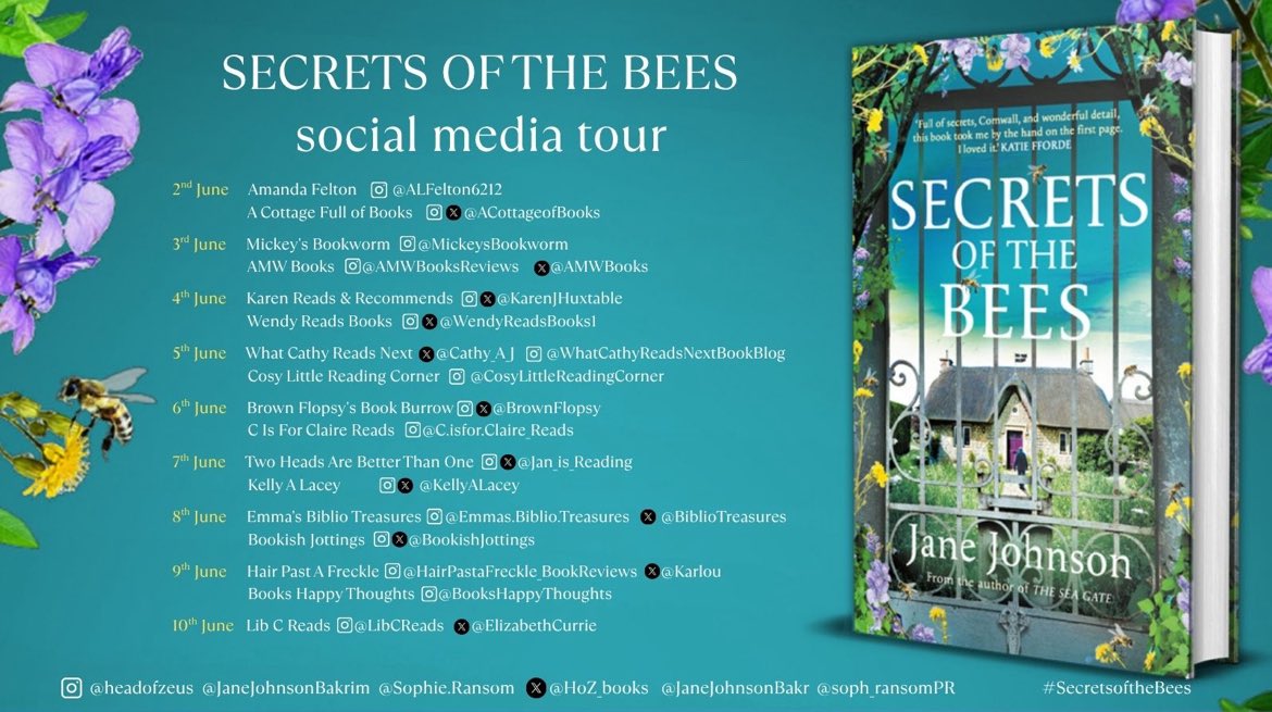 Jan_is_reading (@jan_is_reading) on Twitter photo 📚 BLOG TOUR 📚
Secrets of the Bees by Jane Johnson <a href="/JaneJohnsonBakr/">Jane Johnson 〓〓💙🇲🇦</a>
Out now <a href="/HoZ_Books/">Head of Zeus</a>
A wonderful story set in beautiful Cornwall. I adored every word.
Really huge thanks to <a href="/soph_ransompr/">Sophie Ransom</a> for inviting me onto the tour. #SecretsoftheBees
twoheadsarebetterthanone.home.blog/2025/06/07/sec… 📚 BLOG TOUR 📚
Secrets of the Bees by Jane Johnson <a href="/JaneJohnsonBakr/">Jane Johnson 〓〓💙🇲🇦</a>
Out now <a href="/HoZ_Books/">Head of Zeus</a>
A wonderful story set in beautiful Cornwall. I adored every word.
Really huge thanks to <a href="/soph_ransompr/">Sophie Ransom</a> for inviting me onto the tour. #SecretsoftheBees
twoheadsarebetterthanone.home.blog/2025/06/07/sec…