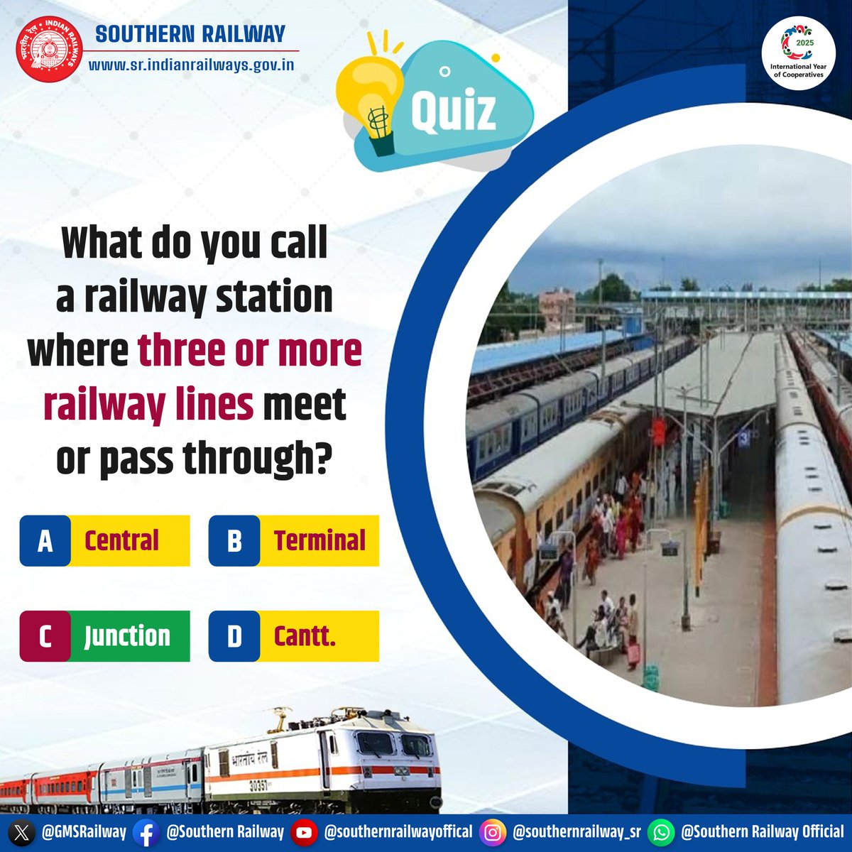 GMSRailway's tweet photo. It’s the kind of station where tracks from all directions come together – 

a true meeting point of journeys! 🚆✨

 Did you guess it right? 

#SouthernRailway #RailwayQuiz #TrainTrivia #IndianRailways https://t.co/fyPBLKZ3Nz