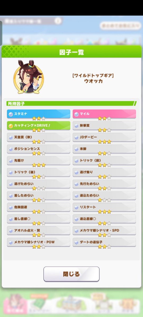 焦り薄いけど斜行トリック(リスタート)因子化できた。
最近ウオッカが偉い