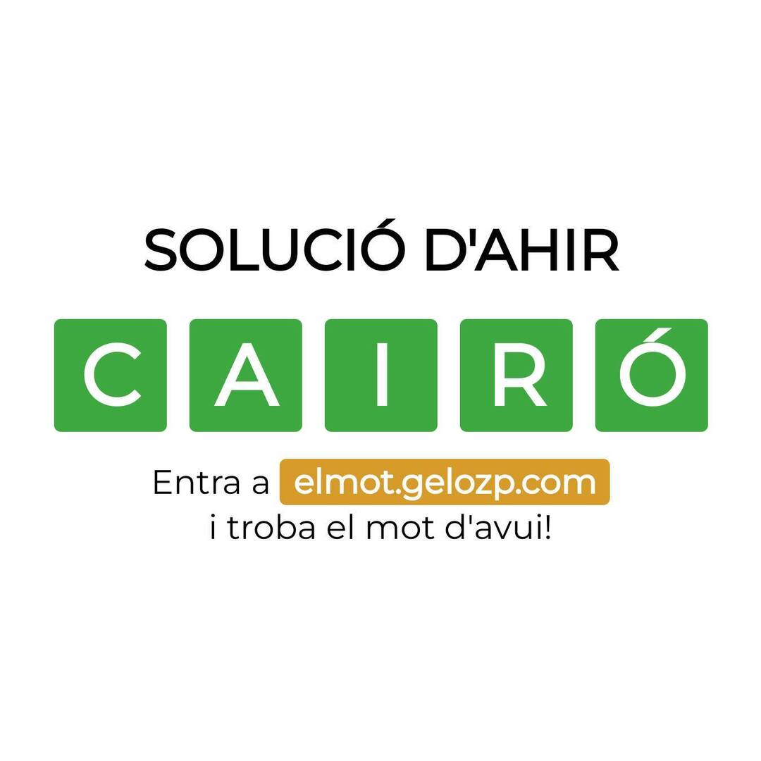 La solució d’ahir era CAIRÓ. La vas encertar?
Entra a elmot.gelozp.com i troba la paraula d’avui!

#ElMot #WordleCAT
