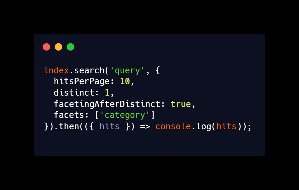 nrachabathuni's tweet image. Use facetingAfterDistinct for precise filtering after deduplication!
#Algolia #SearchAPI #WebDev #JavaScript #SEO #UX