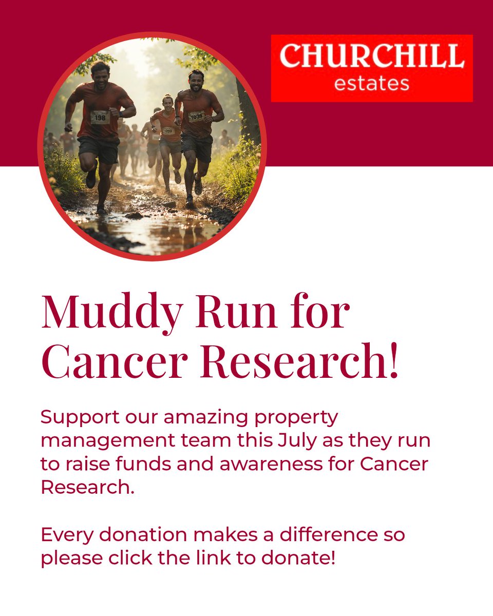 WeAreChurchills's tweet image. Our Property Management team is gearing up for a Muddy Run this July! We’re running to raise crucial funds for Cancer Research, a cause close to our hearts. 

Every donation counts - fundraise.cancerresearchuk.org/team/churchill…

#MuddyRun #CancerResearch #wearechurchills #cancerresearchuk