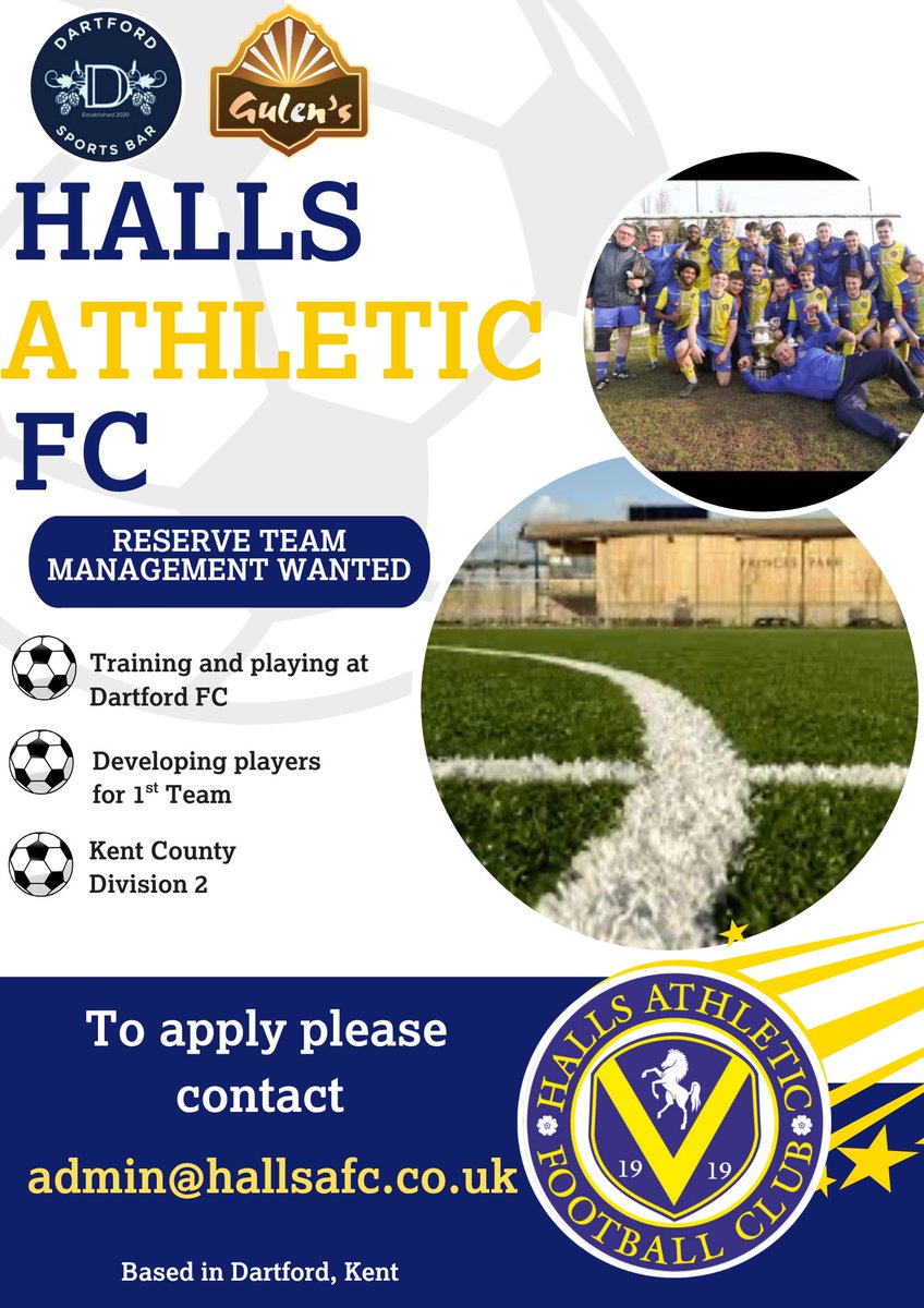 NEW RESERVE TEAM MANAGEMENT

Following the promotion of Mark Doyle and Den Gorman into our first team set up we are looking for experienced managers/ coaches for our reserves for the 2025/26 season. 

See details below to apply 👇

#UPTHEHALLS 💙💛