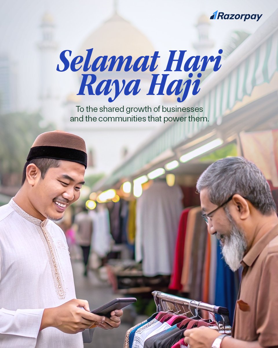 RazorpaySG's tweet photo. Behind every growing business is a story of trust, between the owner and their customer.

This Hari Raya Haji, we celebrate those bonds.

Selamat Hari Raya Haji from Razorpay.

#HariRayaHaji #HariRayaHaji2025 #Razorpay #Singapore #FinTech #SMEs #PaymentSolutions #PaymentDigital https://t.co/kyNN4ojkYB