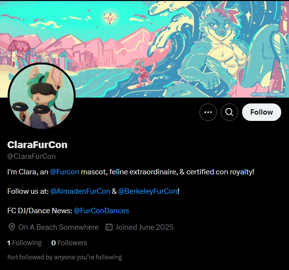 furcon's tweet image. Hey friends!
We’ve created a brand-new series of social media accounts just for our mascots, separate from official con news & updates!
Follow the FC Mascots now for all the adorable chaos, behind-the-scenes antics!
@AlmadenFurCon @berkeleyfurcon @ClaraFurCon