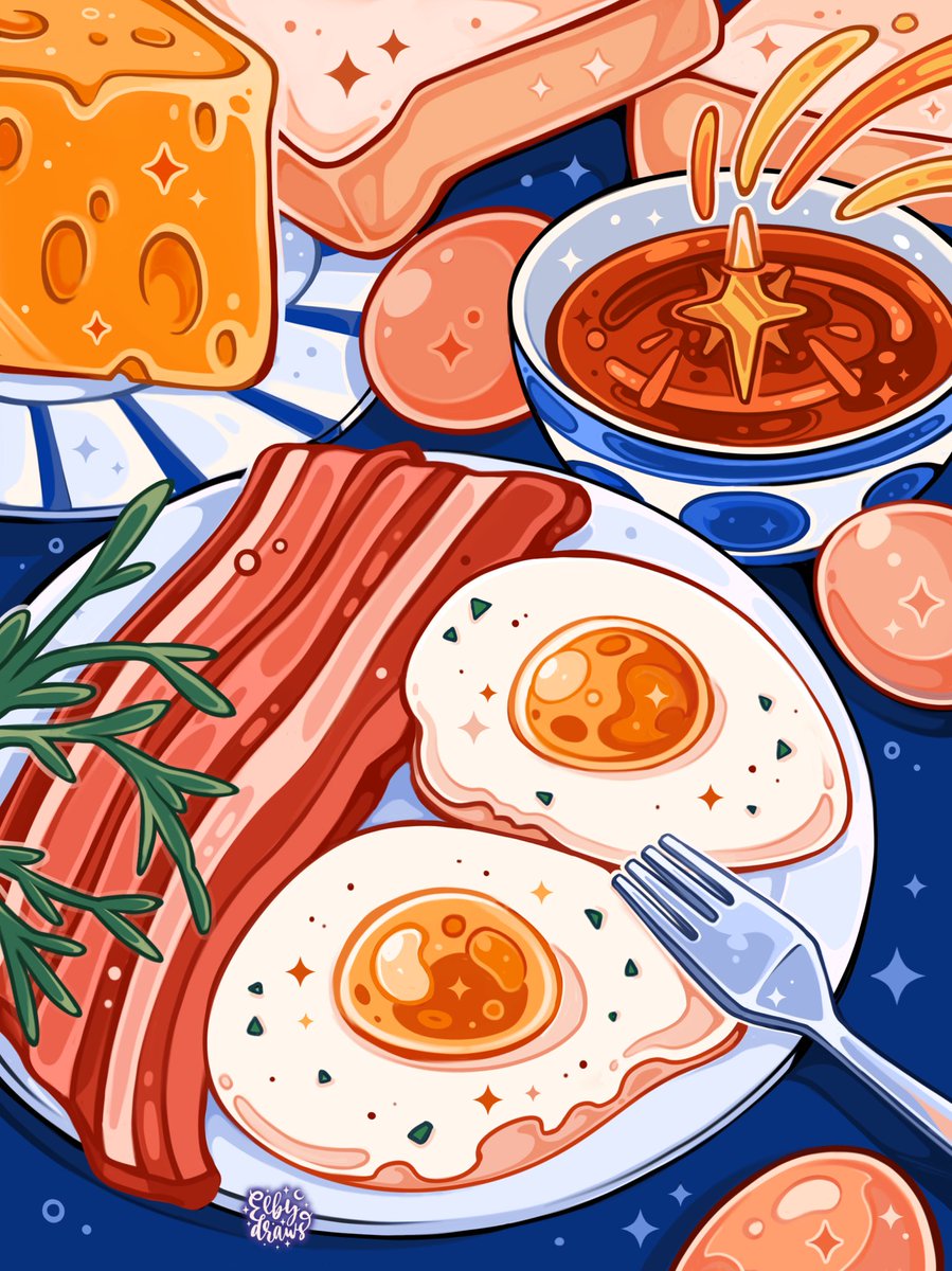 DrawsElby's tweet image. Drew a Ghibli inspired breakfast from ‘Howl’s moving Castle’ ✨🍳🥓🧀
Now my cereal looks pathetic in comparison 😢
#ghibli #studioghibli #animefood #howlmovingcastle #ghiblistyle