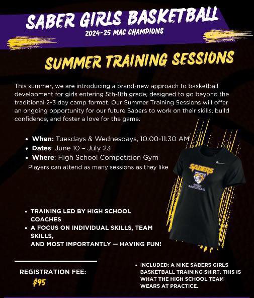 🏀 Ready to level up your game this summer? 

Join our 5th–8th Grade Basketball Training Sessions and sharpen your skills, boost your confidence, and have a blast on the court! 

*Registration includes entry to the two-day July summer camp*

Level up here: bit.ly/3GYWMLi