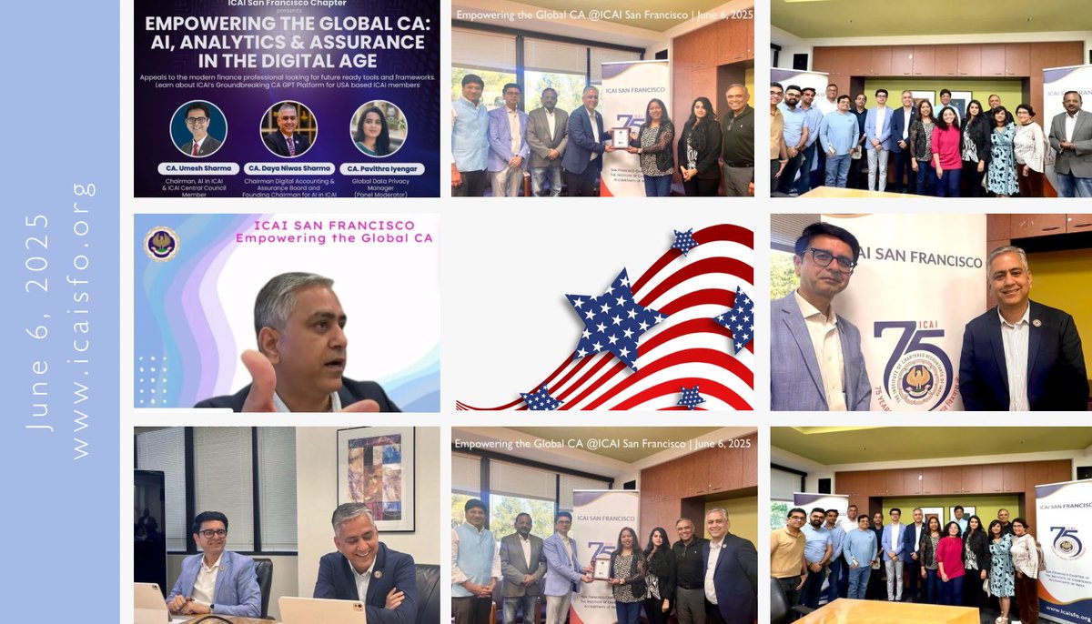 icaisfo's tweet photo. A power-packed day at ICAI San Francisco discussing AI, Analytics & Assurance in the Digital Age with global thought leaders.
Grateful for the insights, energy & collaboration as we shape the future of the profession.
#ICAIUSA #GlobalCA #AIforCAs @IFAC #SanFrancisco @theicai https://t.co/xf7hI9xAJU