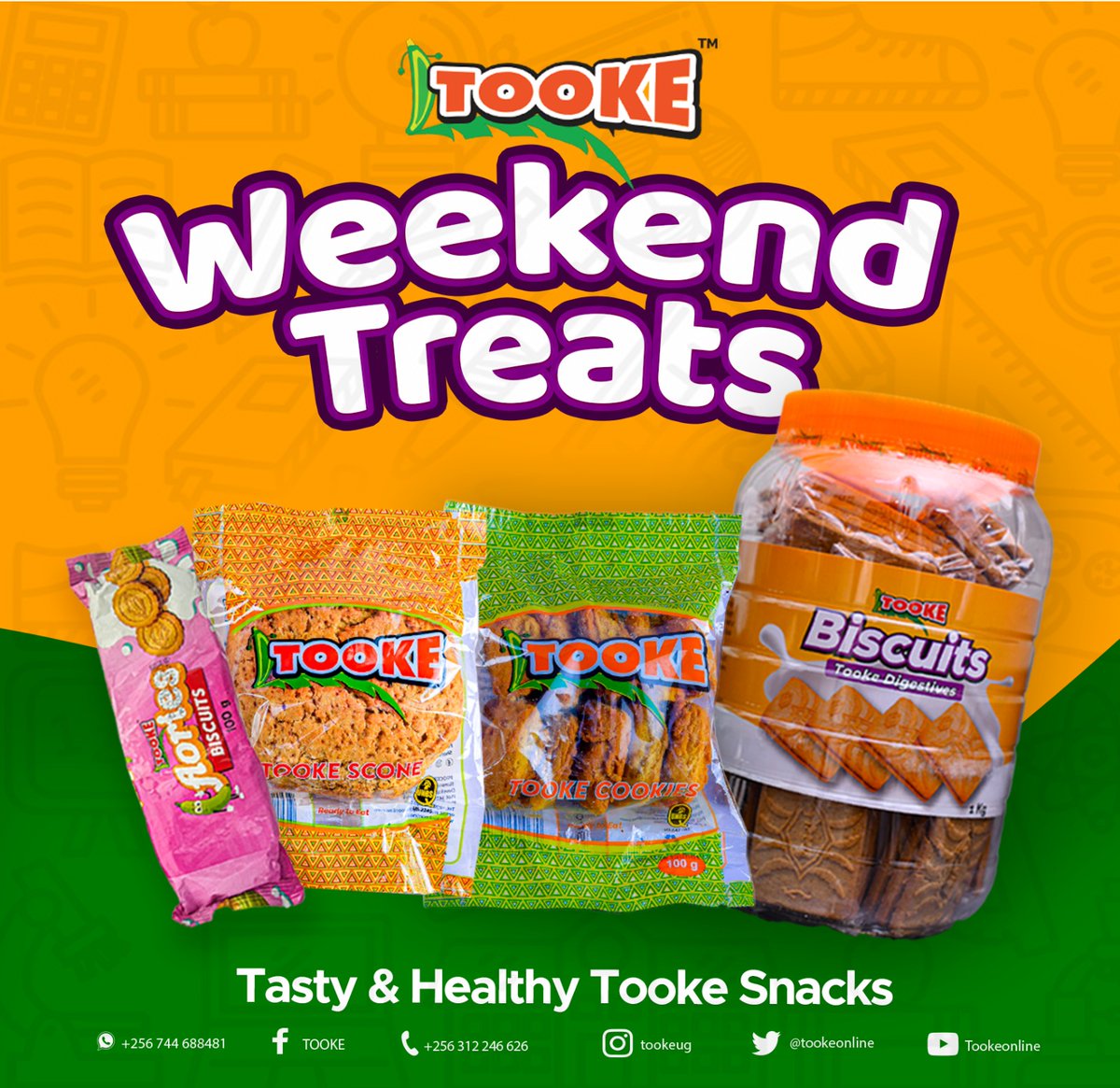 tookeonline's tweet photo. ✨ Weekend Just Got Tastier! ✨
Enjoy Tasty & Healthy @tookeonline Snacks from crunchy cookies and scones to delicious digestives..
Perfect for your family weekend treats!
WHATSAPP US
📞 +256 744 688481
📍 #TOOKE #TookeSnacks #WeekendTreats #GreenBananaValueAddition https://t.co/LEGBx7OItl