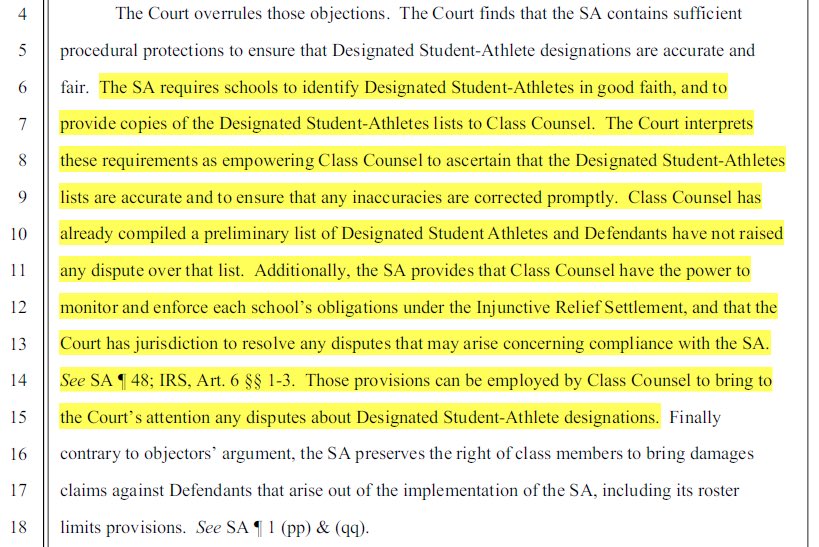 For folks wondering about roster limits, schools are required to “use good-faith efforts” to identify any athlete who was on a 2024-2025 roster or is an incoming 2025 recruit but was “removed or would have been removed from the roster” due to roster limits. Such students will be
