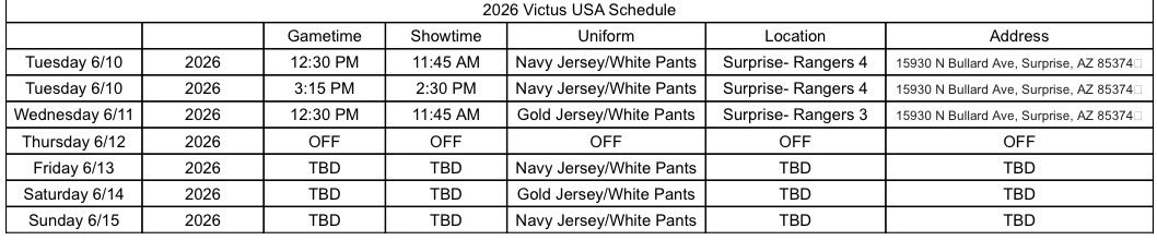 Gavin_Willis26's tweet photo. Looking forward to playing in the USA Baseball AZ tournament. Here is my schedule.

@CoachJrod7 @WoodyCliffords @MattJervis22 @OBC_Recruits  @CBABaseballUSA  #uncommited https://t.co/kL1SnjWcfu