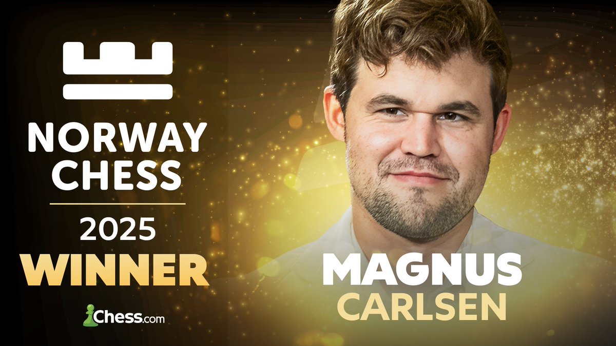 Indoupdates_'s tweet photo. Magnus Carlsen wins Norway Chess 2025! 

In Round 10, Gukesh lost to Caruana while Arjun drew with Magnus in classical chess and won the Armageddon tiebreak with a checkmate. 
#NorwayChess #ChessNews https://t.co/tTvtWdHWvL