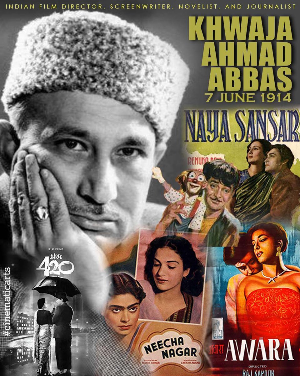 K A Abbas: The Writer, Thinker, Dreamer...he has been a part of some of the most iconic films. As a script writer of films like Neecha Nagar, Awara, Rahi, Shree 420, Pardesi. Neecha Nagar 1946 even won the Palme d’Or at the Cannes Film Festival.

#KAAbbas #films #Indiancinema