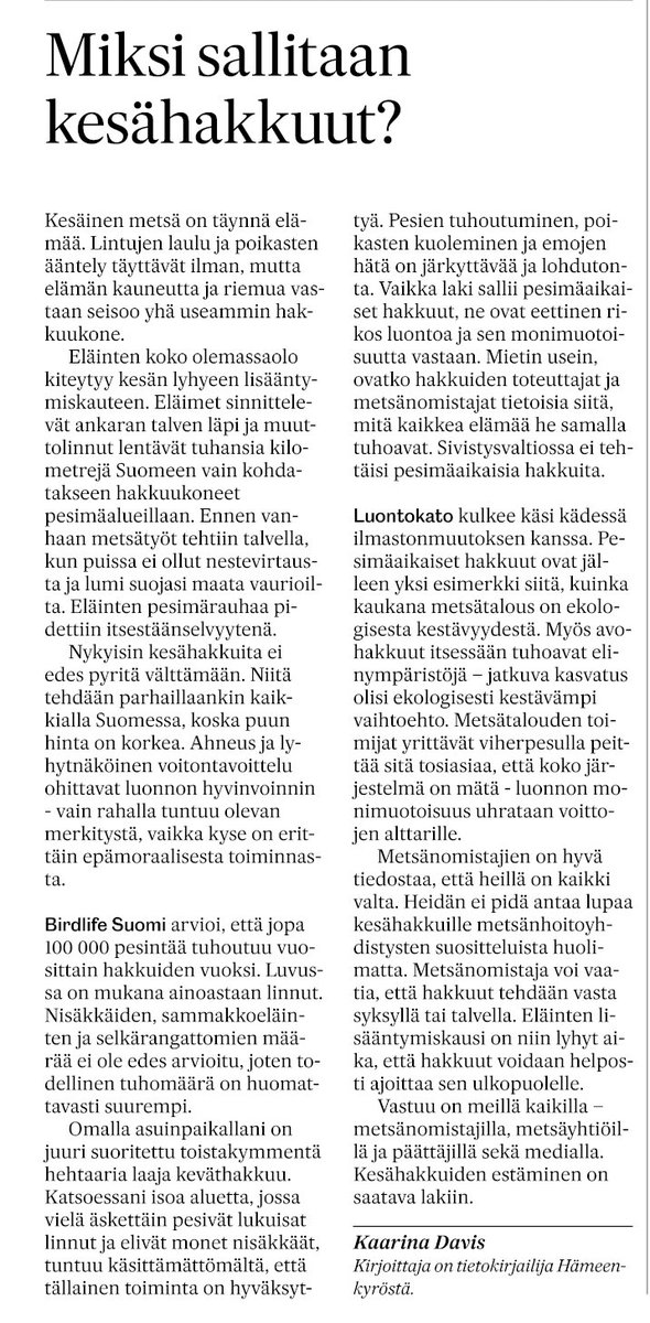 Hyvä kirjoitus Etelä-Suomen sanomissa 7.6.2025.