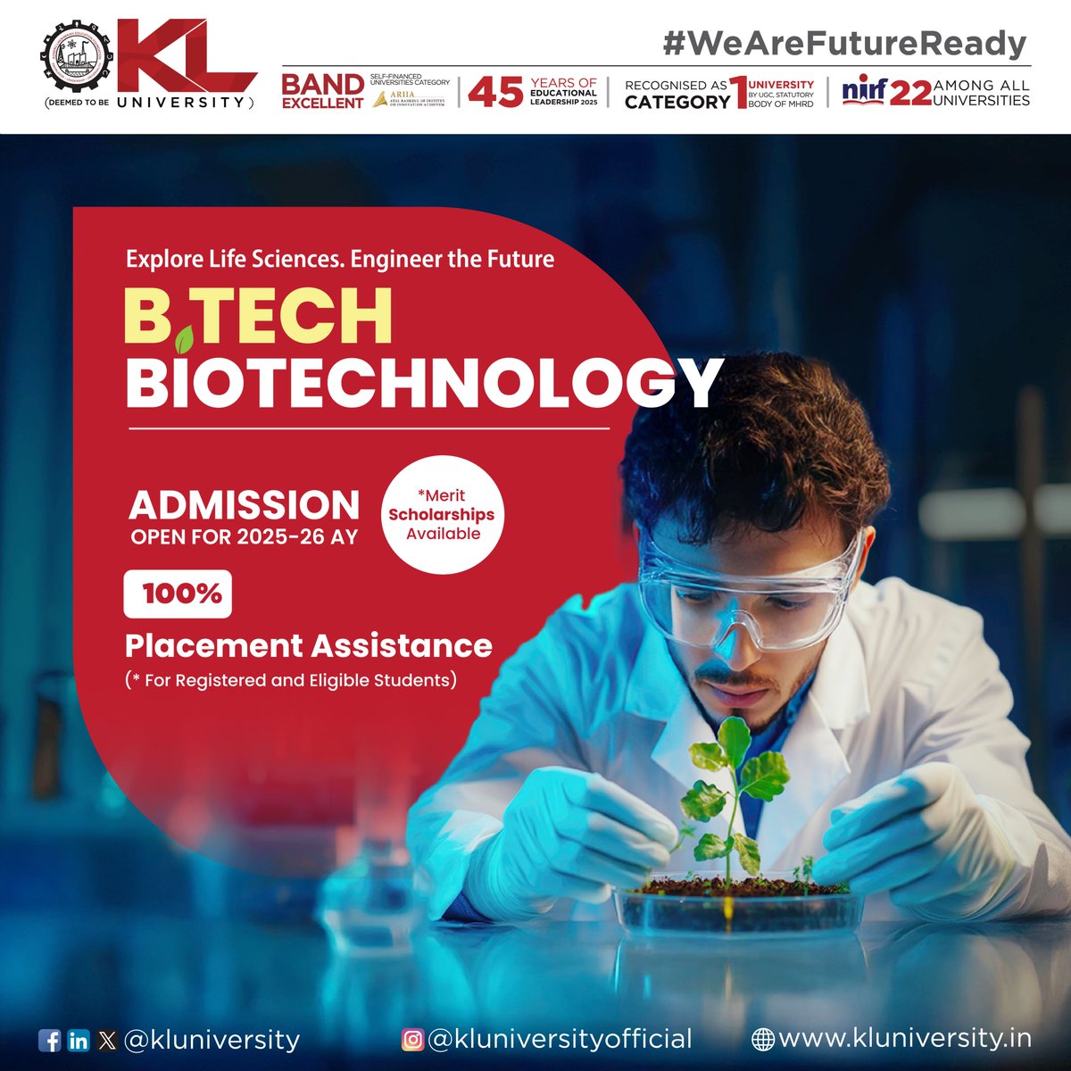 kluniversity's tweet image. Dive into genetics, pharmaceuticals, and bio-engineering. Our program provides the foundational knowledge and hands-on skills for exciting careers in research, healthcare, and sustainable industries. 

kluniversity.in/admissions-202…

#KLU #btechbiotechnology #biotechnologyadmissions