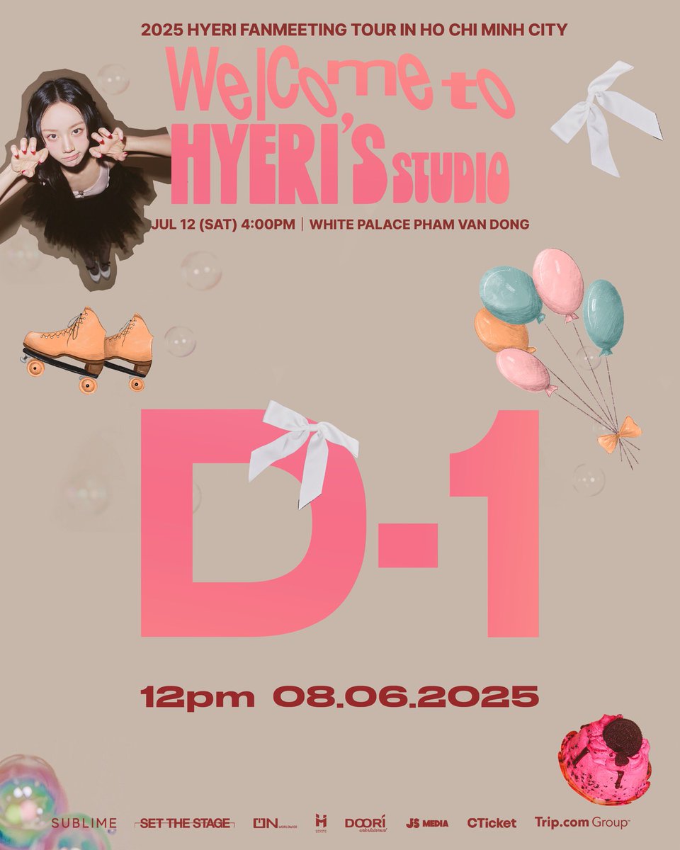 🔥 JUST 1 DAY LEFT🔥

The exception or the sideline, will find out tomorrow! ￼😜
Don't forget our date at 12 PM tomorrow to grab tickets and get ready to meet our HYERI  💗💗

2025 HYERI FANMEETING TOUR &lt;Welcome to HYERI’s STUDIO&gt; IN HO CHI MINH CITY
📅 Date and time: 4:00 PM