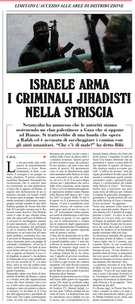 francofontana43's tweet image. Israele, arma i criminali jihadisti nella
Striscia
Netanyahu l’ammette: “Che c’è di male?”
Nessuna meraviglia. già in passato aveva finanziato e sostenuto Hamas in chiave anti Anp
Umberto De Giovannangeli, l’Unità