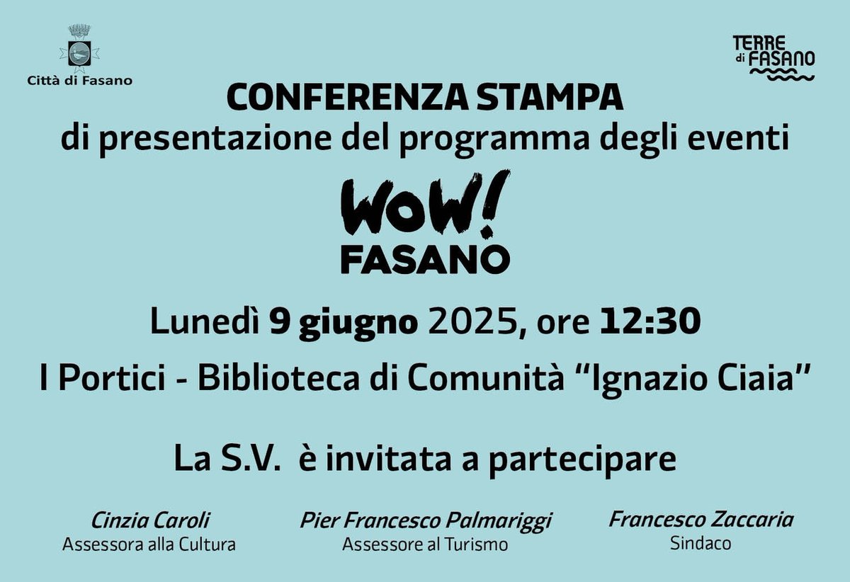 FasanoLiveCom's tweet photo. WOW! Fasano 2025: presentazione del cartellone eventi estivi https://t.co/bzmLmX2VI2 #fasano https://t.co/eHAn9h0UsJ