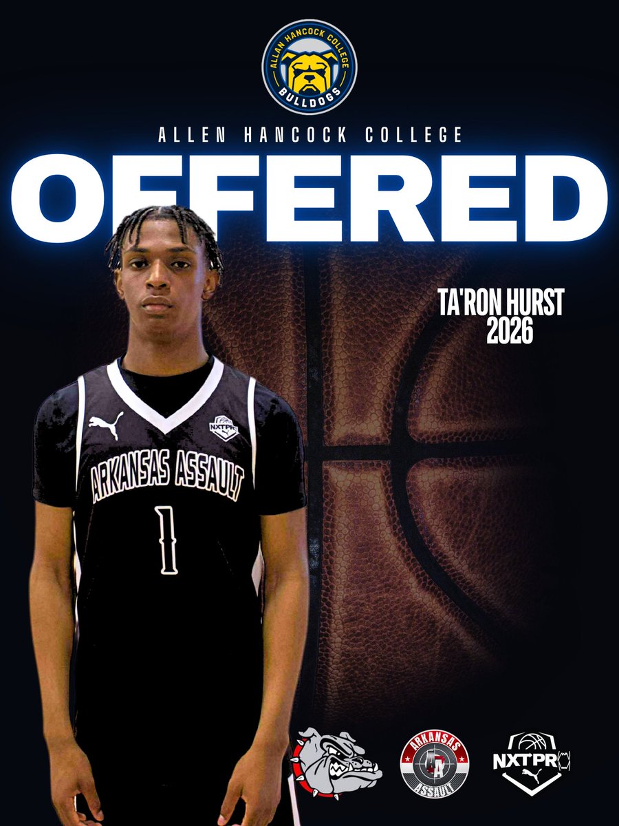 Arkansas Assault (@arkansasassault) on Twitter photo Congratulations to <a href="/TaRonHurst1/">Ta’Ron Hurst</a> on picking up an offer from Allen Hancock College <a href="/ahcmbb/">Allan Hancock College MBB</a>
#BeTheNxtPro
<a href="/NxtProHoops/">NXTPRO Hoops</a>
<a href="/PRO16League/">PRO16/NXTPRO League</a> Congratulations to <a href="/TaRonHurst1/">Ta’Ron Hurst</a> on picking up an offer from Allen Hancock College <a href="/ahcmbb/">Allan Hancock College MBB</a>
#BeTheNxtPro
<a href="/NxtProHoops/">NXTPRO Hoops</a>
<a href="/PRO16League/">PRO16/NXTPRO League</a>