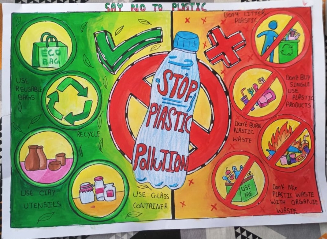 Environment0077's tweet photo. विश्व पर्यावरण दिवस 2025 के अवसर पर आयोजित Say  No to Plastic थीम पर आयोजित पेंटिंग प्रतियोगिता Group B (वर्ग 6 से 10 तक के छात्र ) के विजेताओं के पेंटिंग।
विजेताओं की सूची 
प्रथम 
रेशमी कुमारी

दूसरा स्थान
पानवी कुमारी

तीसरा स्थान
पूजा कुमारी https://t.co/vjgKMFz9Yc