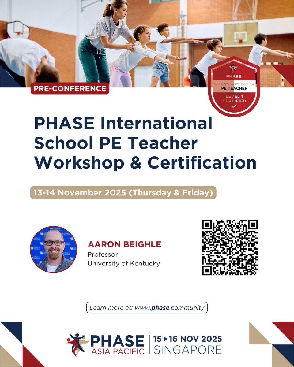 PHASE (@phaseglobal) on Twitter photo Cohort 2 of "PHASE International School PE Teacher Workshop & Certification" at #PHASEAP25!
Join Aaron Beighle <a href="/AaronBeighle/">Aaron Beighle</a> for 2 days of hands-on PE strategies and certification for international school educators.
๐๏ธ 13โ14 Nov 2025
๐ UWCSEA East Campus, Singapore
๐ Cohort 2 of "PHASE International School PE Teacher Workshop & Certification" at #PHASEAP25!
Join Aaron Beighle <a href="/AaronBeighle/">Aaron Beighle</a> for 2 days of hands-on PE strategies and certification for international school educators.
๐๏ธ 13โ14 Nov 2025
๐ UWCSEA East Campus, Singapore
๐