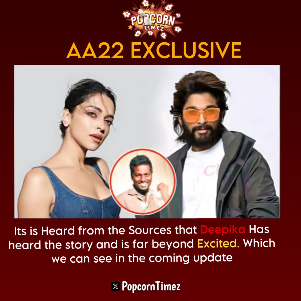 A N D Y (@tony777__) on Twitter photo POPCORN TIMEZ EXCLUSIVE
it is heard from the Sources that <a href="/deepikapadukone/">Deepika Padukone</a> is far more excited on hearing the script and started Practising her parts !!
Stay tuned for more exclusive news
Follow <a href="/PopCornTimez/">PopCorn Timez</a>
#AA22 POPCORN TIMEZ EXCLUSIVE
it is heard from the Sources that <a href="/deepikapadukone/">Deepika Padukone</a> is far more excited on hearing the script and started Practising her parts !!
Stay tuned for more exclusive news
Follow <a href="/PopCornTimez/">PopCorn Timez</a>
#AA22