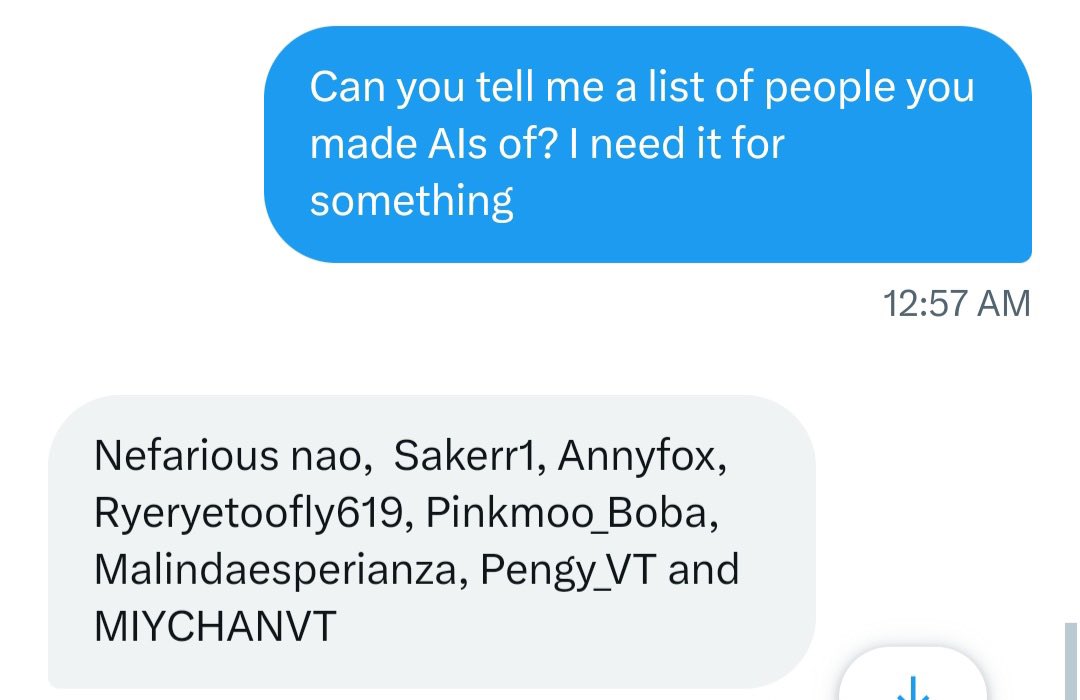 PSA 🚨

I’ve been informed that @/JonathanDa24846, a well known harasser and stalker in the Vtuber community has been going around making s*x chat AIs of all the Vtubers who have banned him, and has intentions to continue this disgusting harassment to others who have “wronged”